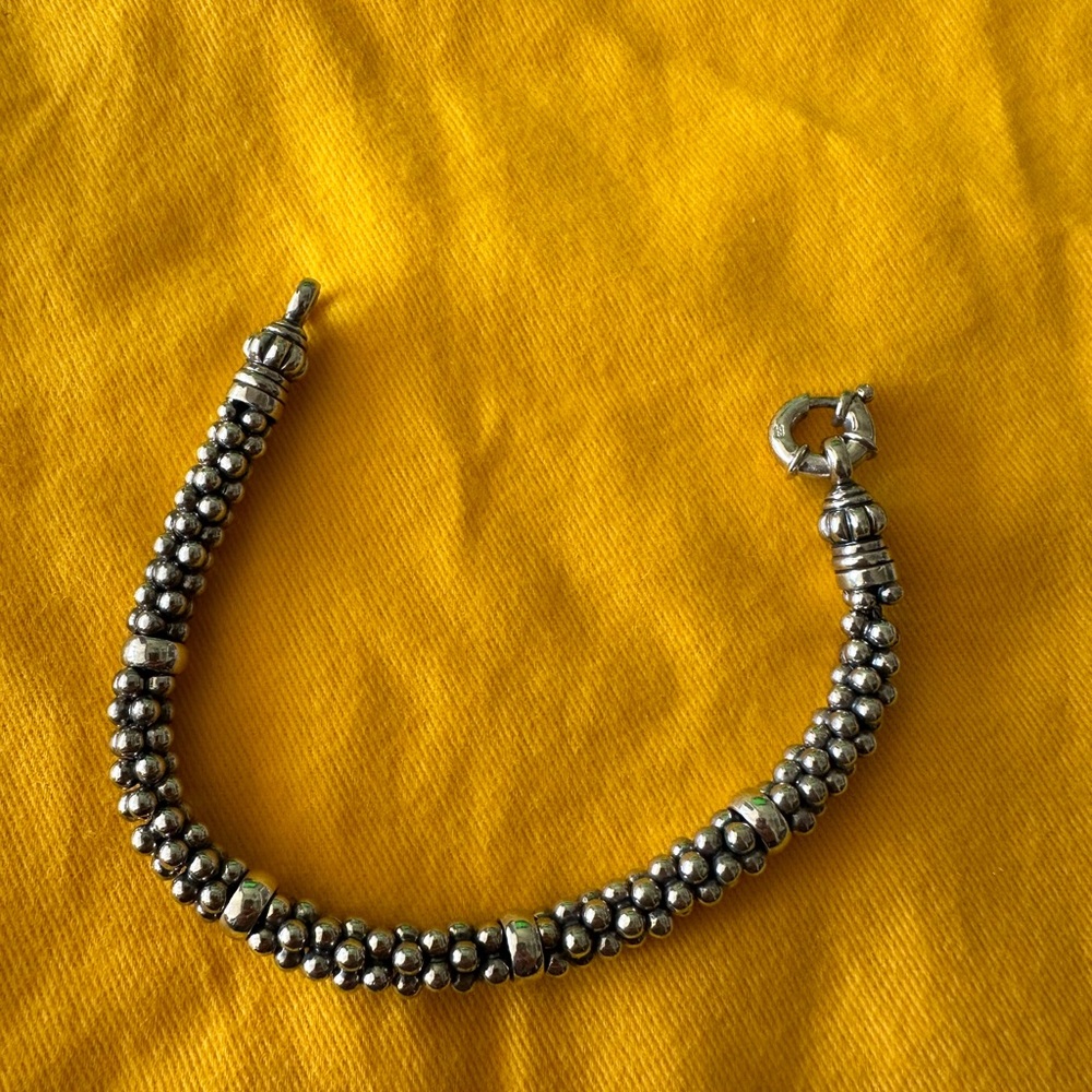 Lagos Caviar Silver Multi Bead Link Necklace Pendant Hook Chain Heavy Gift Love